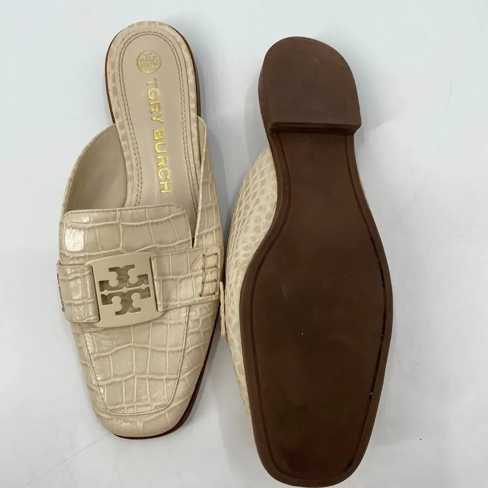 Tory Burch Cream Leather Georgia Mule Sandals
